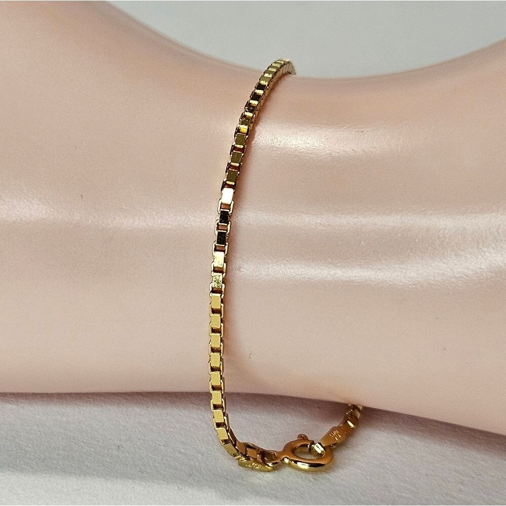 Italian box link Bracelet, Gold over 925 Silver 7"